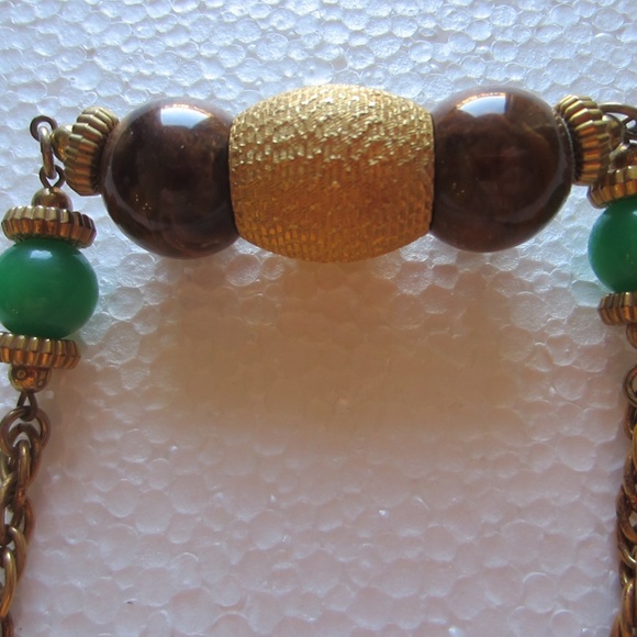 Cadoro Long Chain Necklace Decorated Large Green & Gold Beads Designer Tag Mark - Picture 8 of 14